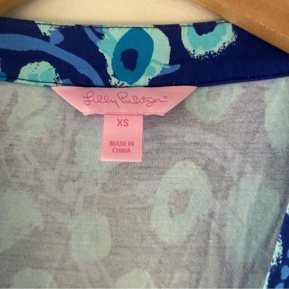 Lilly Pulitzer Rozalyn Wrap Dress in Lil Kitty Blue Purple Evil Eye sz XS - Picture 6 of 6